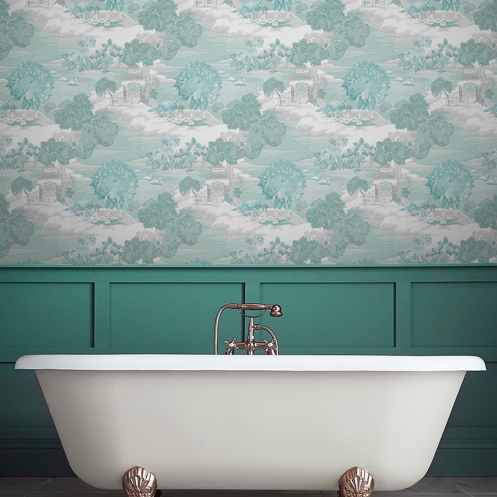 Edo Toile Wallpaper 107884 by Graham & Brown in Mint Green